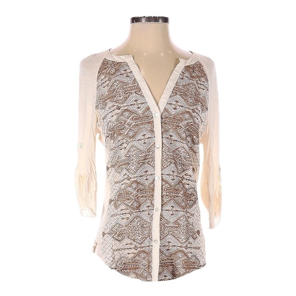 TINY Anthropologie Ivory Embroidered Boho Lurex Silk Blend Blouse Size S - Picture 2 of 9